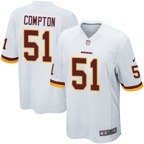 Men's Game Will Compton Nike Jersey White Road - #51 NFL Washington Redskins